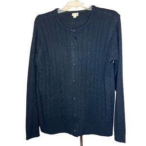 Turtle and Company black cable knit cardigan size M button front round neck long